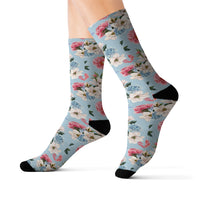 Vintage Blue Florals Print Socks! 3 Sizes Available! Fast and Free Shipping!!! Giftable!