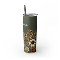 Custom Name Botanical Florals Fall Vibes Skinny Tumbler with Straw, 20oz! Multiple Colors!