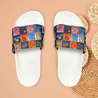 Boho Patchwork Quilt Orange and Pink Summer Beach Slides, Women's PU Slide Sandals! Free Shipping!!!