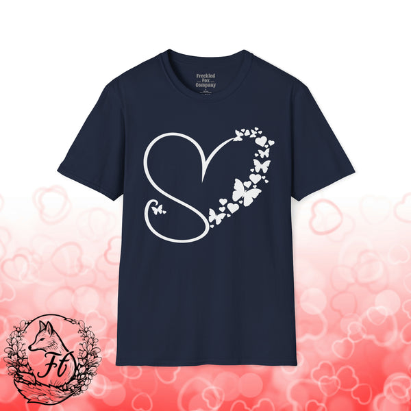 Valentines Day Butterfly Heart Medley White Version Unisex Graphic Tee! All New Heather Colors!!! Free Shipping!!!