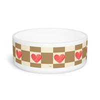 Brown and Cream Heart Plaid Pet Bowl! Foxy Pets! Free Shipping!!!