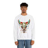 Highlander Cow Christmas Lights Skull Edition Unisex Heavy Blend Crewneck Sweatshirt!