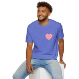 Valentines Day Pink Plaid Heart Basics Wear Anywhere Unisex Graphic Tee! All New Heather Colors!!! Free Shipping!!!