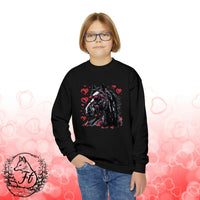 Valentines Day Black Horse Red Hearts Youth Crewneck Sweatshirt! Foxy Kids! Free Shipping!