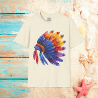 Indian Head Dress Colorful Rainbow Unisex Graphic Tees! Summer Vibes! All New Heather Colors!!! Free Shipping!!!