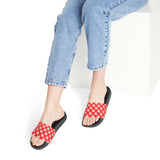Red Daisy Flower Print Summer Beach Slides, Women's PU Slide Sandals! Free Shipping!!!