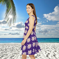 Dark Purple Daisy's Print Women's Fit n Flare Dress! Free Shipping!!! New!!! Sun Dress! Beach Cover Up! Night Gown! So Versatile!