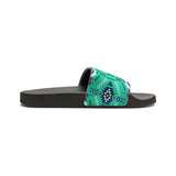 Boho Patchwork Aztec Aqua Blue Summer Beach Slides, Women's PU Slide Sandals! Free Shipping!!!