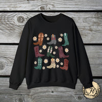 Vintage Daisy Boot Medley Unisex Heavy Blend Crewneck Sweatshirt! Christmas Gift For a Western Gal!