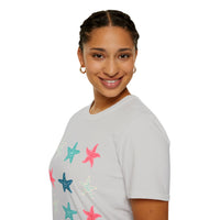 Pink and Blue Star Fish Medley Unisex Graphic Tees! Summer Vibes! All New Heather Colors!!! Free Shipping!!!