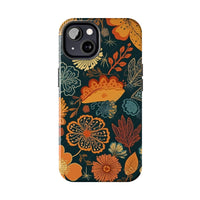 Fall Florals Navy Blue and Orange Tough Phone Cases! Fall Vibes!