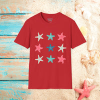 Pink and Blue Star Fish Medley Unisex Graphic Tees! Summer Vibes! All New Heather Colors!!! Free Shipping!!!