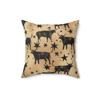 Western/Boho Black Cow Tin Star Brown Print Square Pillow!