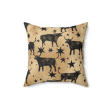 Western/Boho Black Cow Tin Star Brown Print Square Pillow!