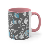 Boho Grey Blue Florals Accent Coffee Mug, 11oz! Free Shipping! Great For Gifting! Lead and BPA Free!