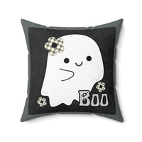 Boo Grey Happy Little Retro Ghost Spun Polyester Square Pillow! Halloween!