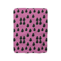 Pink and Black Happy Little Retro Ghost Sherpa Fleece Blanket! Halloween!