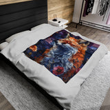 Plush Blanket - Purple Fox Patchwork Quilt Print Design