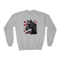 Valentines Day Black Horse Red Hearts Youth Crewneck Sweatshirt! Foxy Kids! Free Shipping!