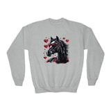 Valentines Day Black Horse Red Hearts Youth Crewneck Sweatshirt! Foxy Kids! Free Shipping!