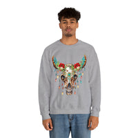 Highlander Cow Christmas Lights Skull Edition Unisex Heavy Blend Crewneck Sweatshirt!