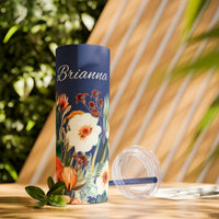 Custom Name Personalized Botanical Garden Tumblers Skinny Tumbler with Straw, 20oz! Multiple Colors Available!