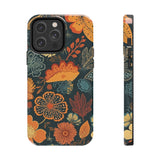 Fall Florals Navy Blue and Orange Tough Phone Cases! Fall Vibes!