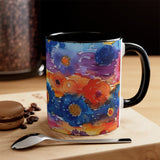 Boho Watercolor Daisy Accent Coffee Mug, 11oz! Free Shipping! Great For Gifting! Lead and BPA Free!