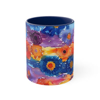 Boho Watercolor Daisy Accent Coffee Mug, 11oz! Free Shipping! Great For Gifting! Lead and BPA Free!