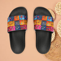 Boho Patchwork Floral Quilt Summer Beach Slides, Women's PU Slide Sandals! Free Shipping!!!