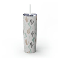 Western/Boho Inspired Neutral Cactus Skinny Tumbler with Straw, 20oz!