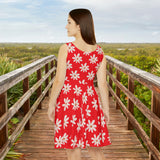 Red Daisy's Print Women's Fit n Flare Dress! Free Shipping!!! New!!! Sun Dress! Beach Cover Up! Night Gown! So Versatile!