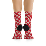 Dark Red Daisy Unisex Eco Friendly Recycled Poly Socks!!! Free Shipping!!! 58% Recycled Materials!