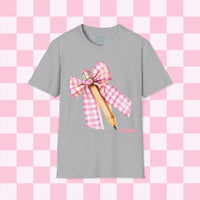 Pink Plaid Bow Pencil Unisex Graphic Tees! All New Heather Colors!!! Free Shipping!!! Back To School!