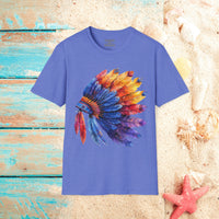 Indian Head Dress Colorful Rainbow Unisex Graphic Tees! Summer Vibes! All New Heather Colors!!! Free Shipping!!!