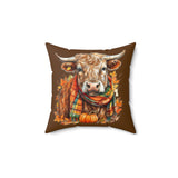 Scottish Highlander Cow Brown Square Pillow! Halloween! Fall Vibes!