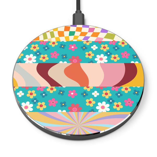 Pink and Orange Hippie Floral Retro Wireless Phone Charger! Free Shipping!!!