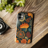 Fall Florals Navy Blue and Orange Tough Phone Cases! Fall Vibes!