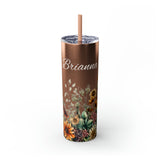 Custom Name Botanical Florals Fall Vibes Skinny Tumbler with Straw, 20oz! Multiple Colors!