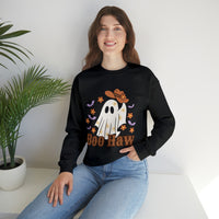 Boo Haw Retro Ghost Unisex Heavy Blend Crewneck Sweatshirt! Halloween! Fall Vibes!