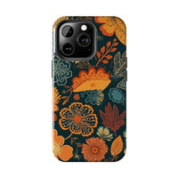 Fall Florals Navy Blue and Orange Tough Phone Cases! Fall Vibes!