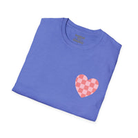 Valentines Day Pink Plaid Heart Basics Wear Anywhere Unisex Graphic Tee! All New Heather Colors!!! Free Shipping!!!