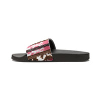 Western Stripes Cow Print Pink Summer Beach Slides, Women's PU Slide Sandals! Free Shipping!!!