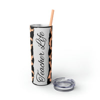 Teacher Life Cow Printed Skinny Tumbler with Straw, 20oz! Multiple Colors!