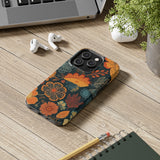 Fall Florals Navy Blue and Orange Tough Phone Cases! Fall Vibes!