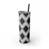 Western Black and Grey Aztec Printed Vibes Skinny Tumbler with Straw, 20oz!