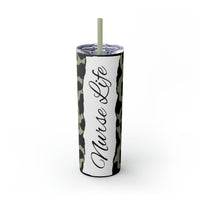 Nurse Life Cow Printed Skinny Tumbler with Straw, 20oz! Multiple Colors! Medical Vibes!