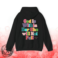 Pink Bubbly God is Within Her She Will Not Fall Psalms 46:5 Back Designs Unisex Heavy Blend Hooded Sweatshirt! Free Shipping!!!