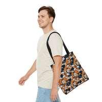 Navy Blue and Orange Florals Fall Vibes Tote Bag!