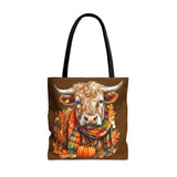 Highlander Cow Wearing Scottish Scarf Fall Vibes Tote Bag!